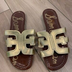 Sam Edelman Metallic Gold Cutout Slide Sandals